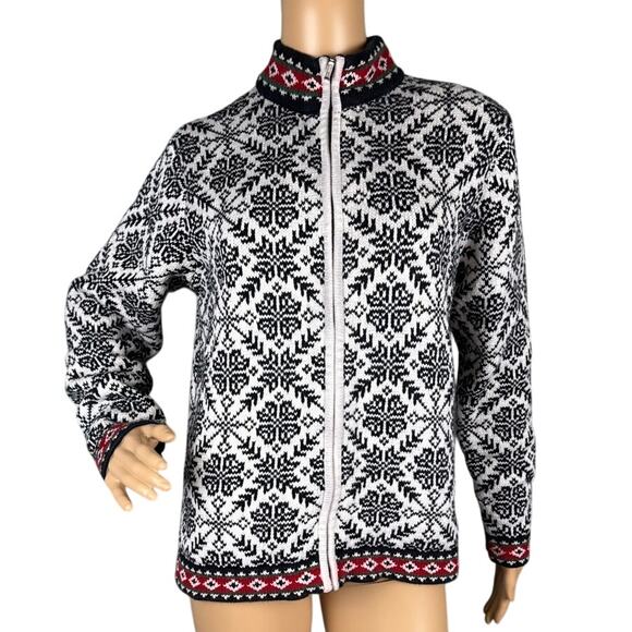L.L. Bean Women's Fair Isle Full Zip Cardigan Sweater SZ L Cabincore Cottagecore - Picture 1 of 8